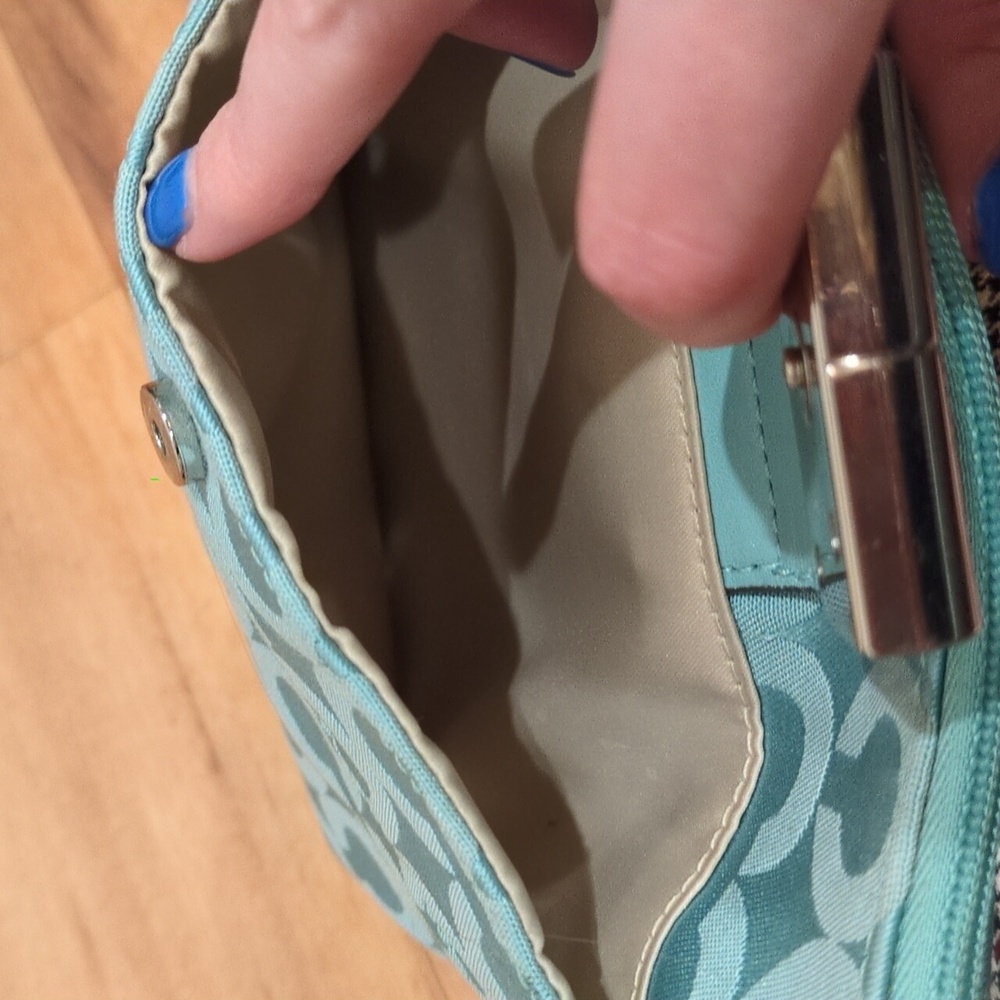 Coach Kristin Op Art Jacquard Swing Pack Crossbody Turquoise Teal Purse Bag - Picture 8 of 15